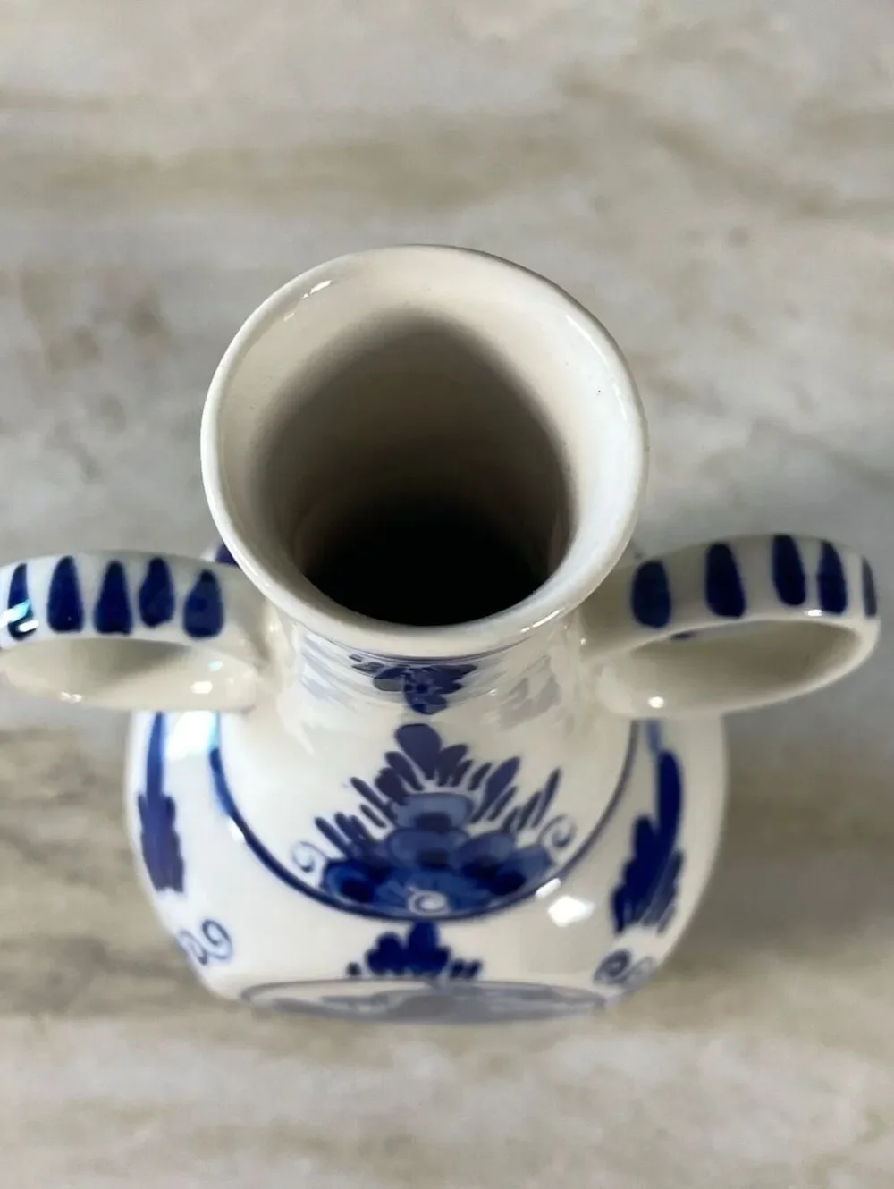 Vintage Holland Delf Double Handled Blue and White Vase